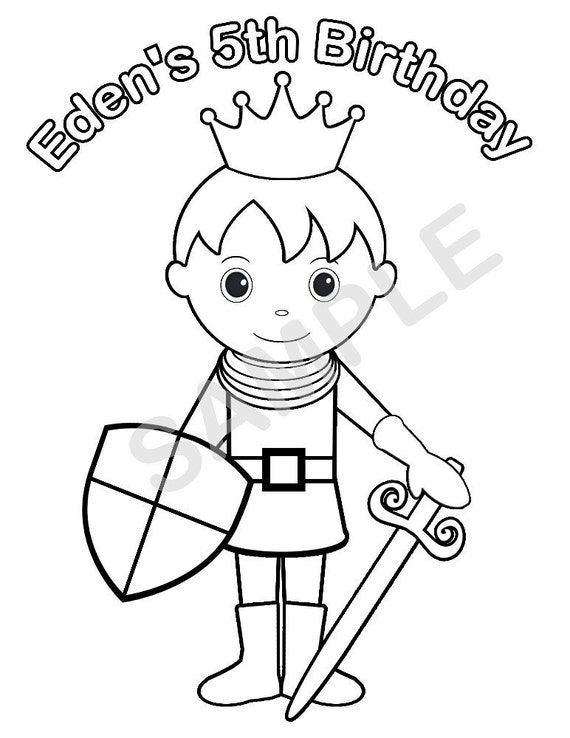 Personalized prince coloring page birthday party favor colouring activity sheet personalized printable template