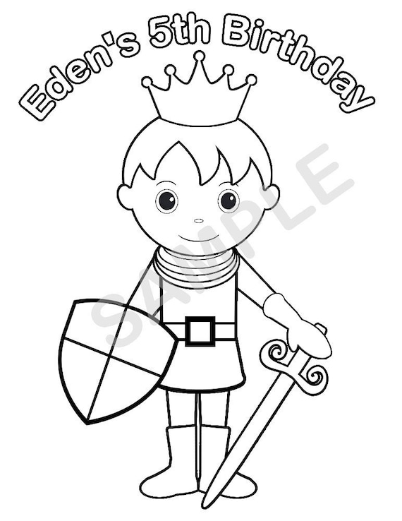 Personalized prince coloring page birthday party favor colouring activity sheet personalized printable template