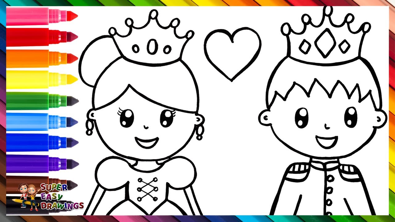 Drawing and coloring a princess and a prince ðððð drawings for kids