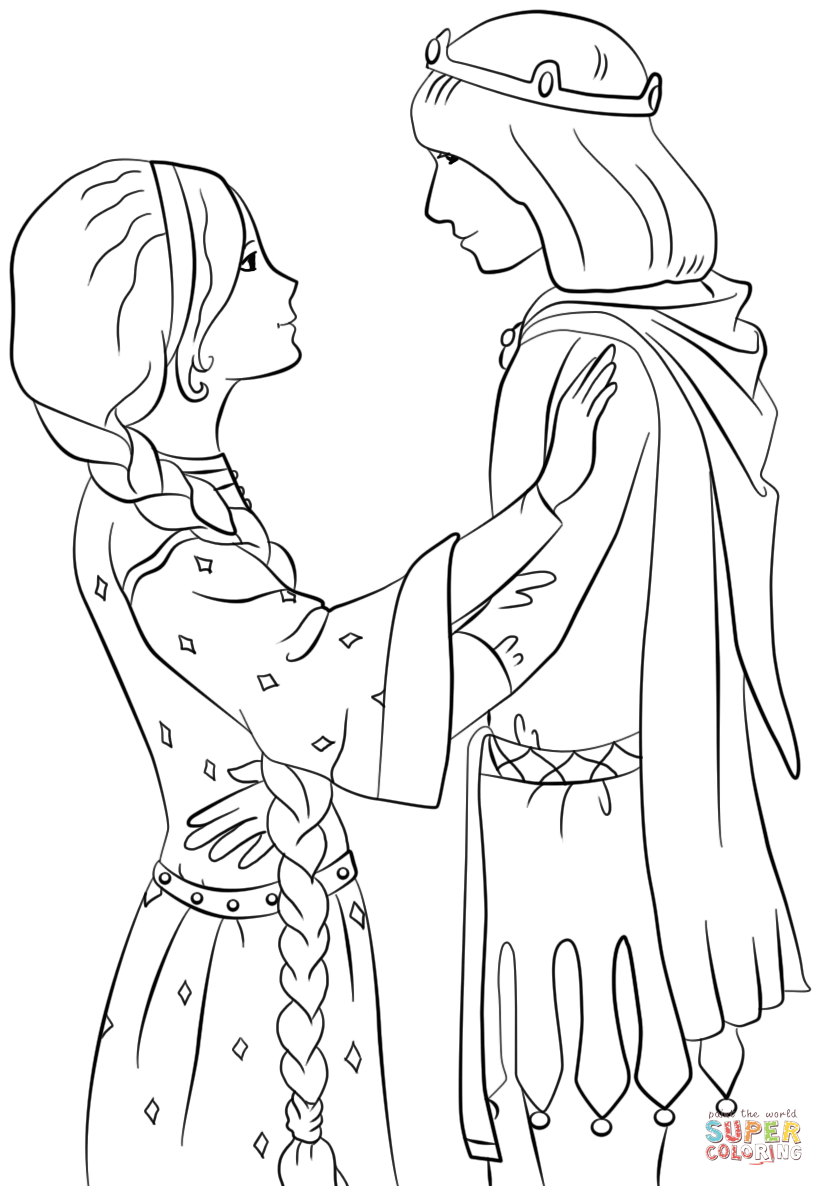 Princess with prince coloring page free printable coloring pages