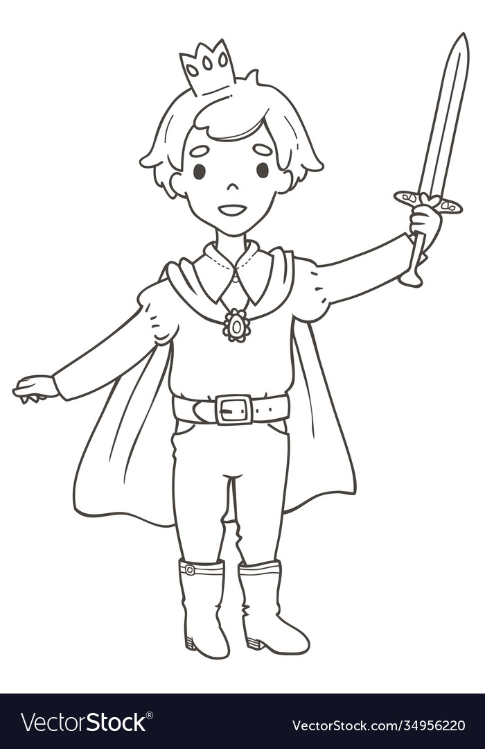 Cartoon outline drawing cute prince royalty free vector