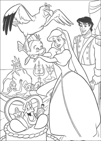 A wedding day of ariel and prince eric coloring page free printable coloring pages