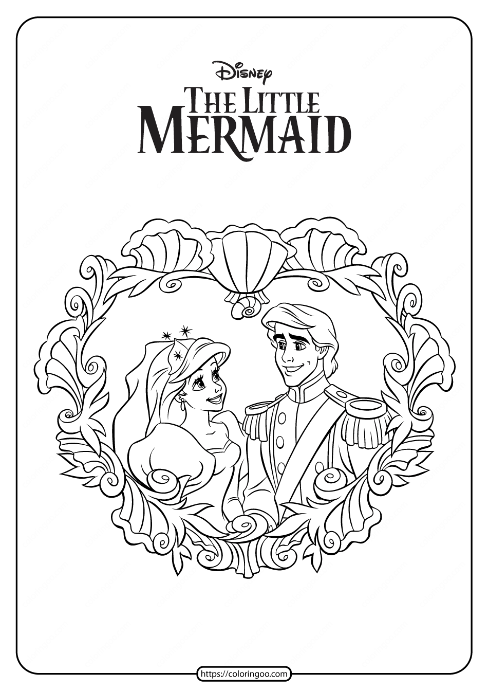 Prince eric and ariel wedding coloring pages