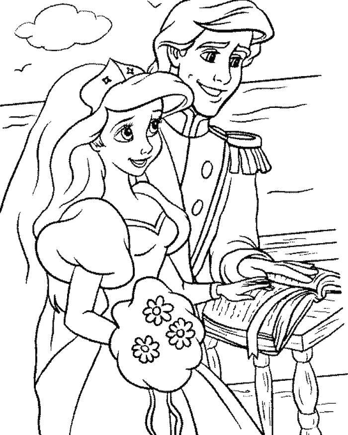 Online coloring pages coloring page wedding ariel and eric the little mermaid download print coloring page