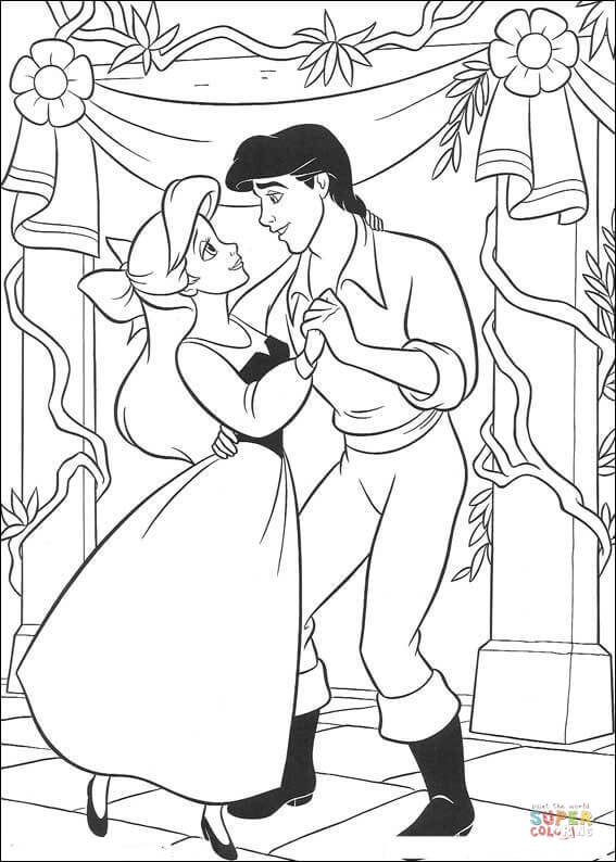 Ariel and eric are dancing coloring page free printable coloring pages