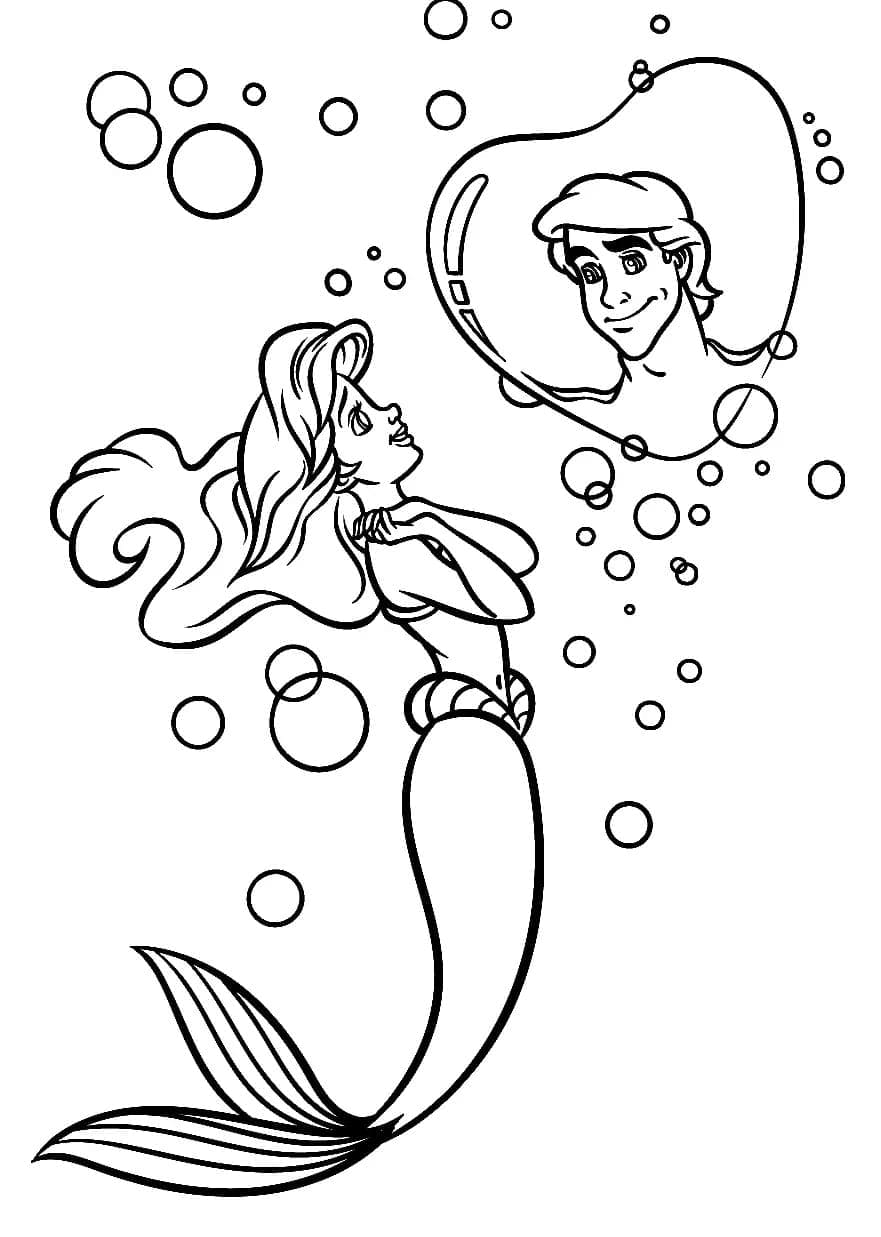 Ariel is thinking about prince eric coloring page