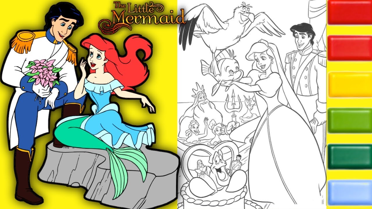 The little mermaid coloring video disney princess ariel prince eric coloring page