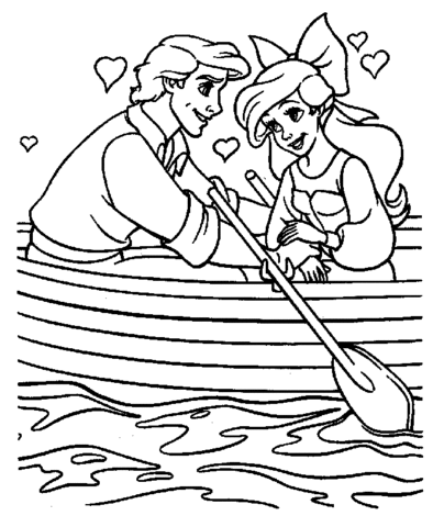 Ariel and prince eric in a boat coloring page free printable coloring pages