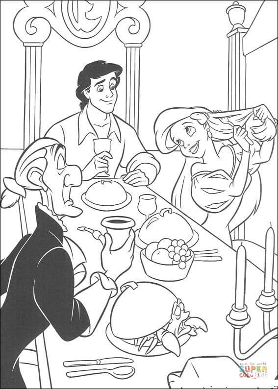 Eric and ariel are dining together coloring page free printable coloring pages