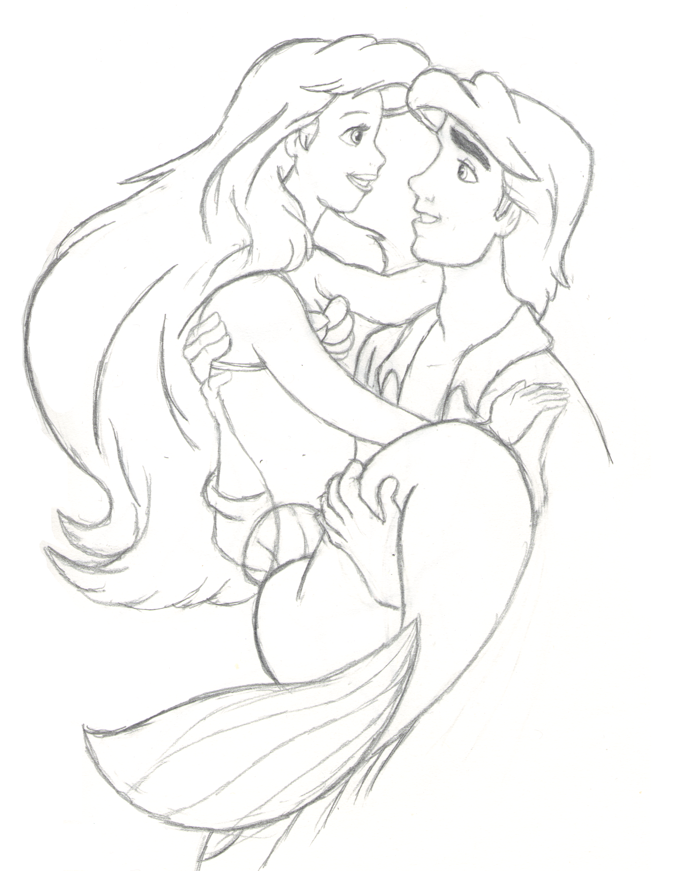 Free ariel and eric lineart by princess on