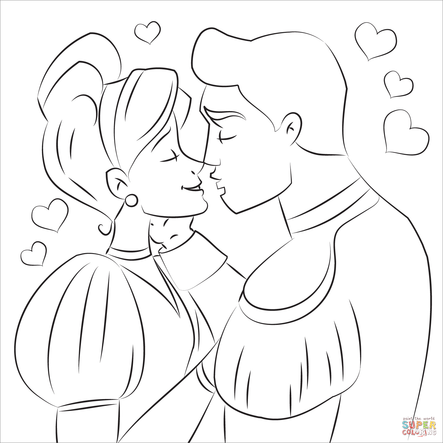 Prince kissing cinderella coloring page free printable coloring pages