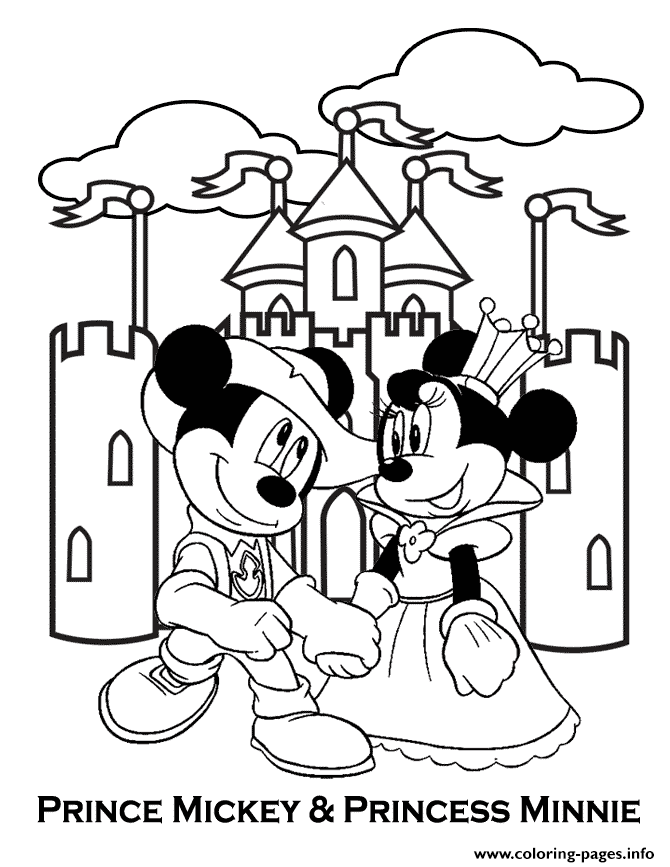 Prince mickey and princess minnie disney coloring page printable