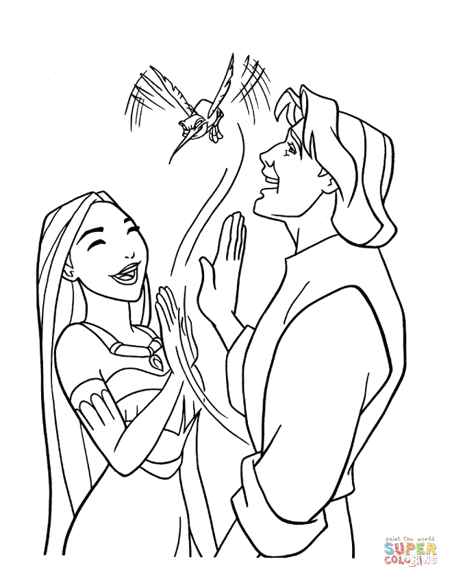 Pocahontas and prince coloring page free printable coloring pages