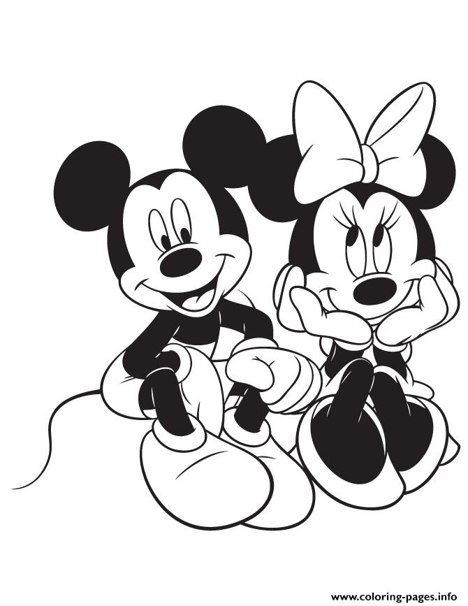 Mickey sitting with minnie mouse disney coloring page printable