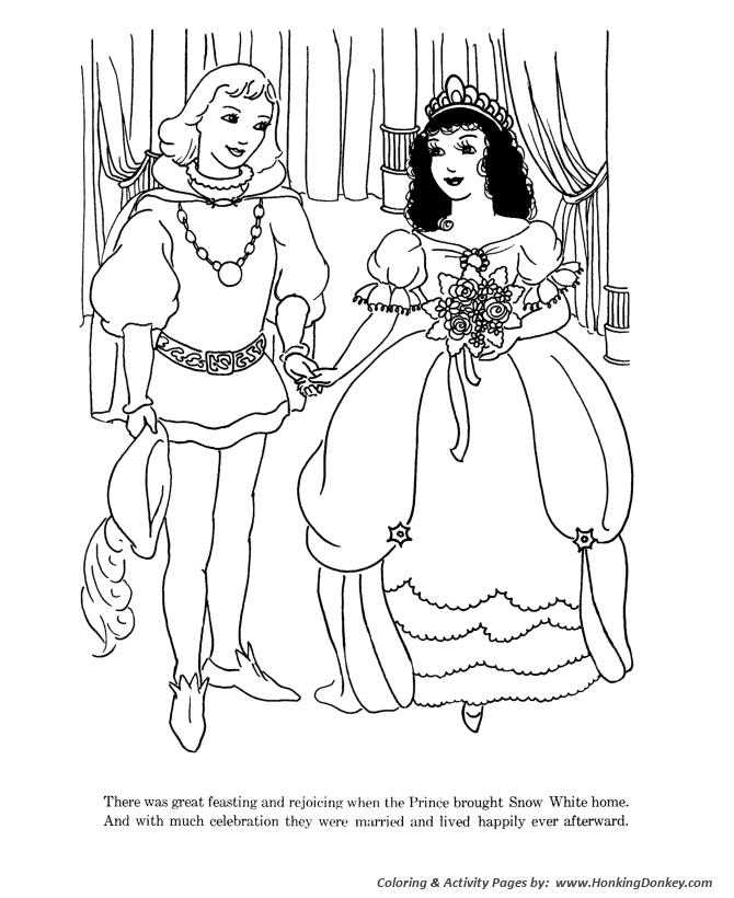 Snow white and the seven dwarfs fairy tale story coloring pages princess story