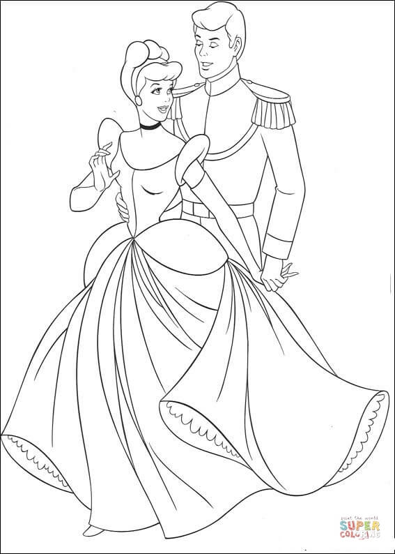 Cinderella and the prince coloring page free printable coloring pages