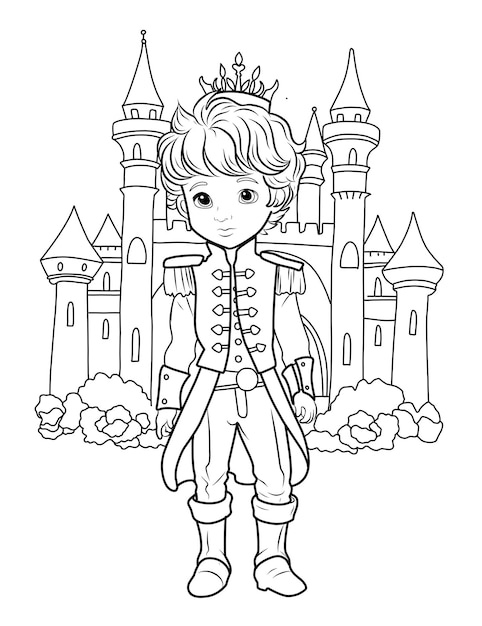 Premium vector prince coloring page coloring page prince in a crown and royal clothes