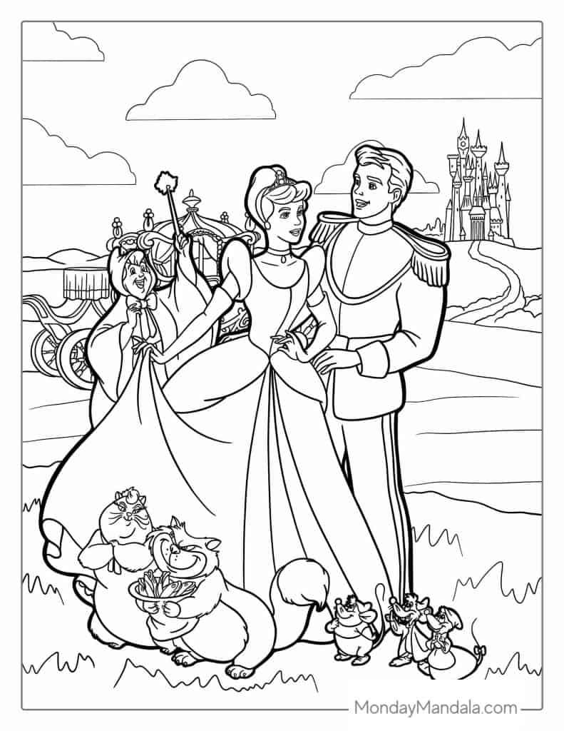 Cinderella coloring pages free pdf printables