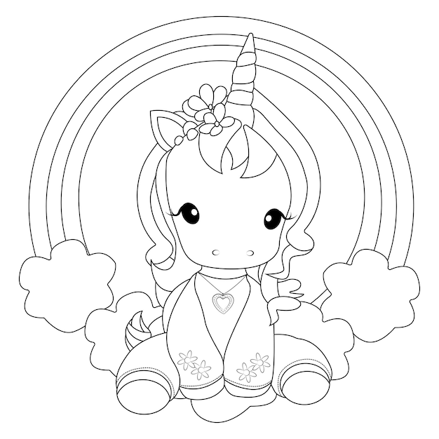 Premium vector cute pony unicorn rainbow coloring page