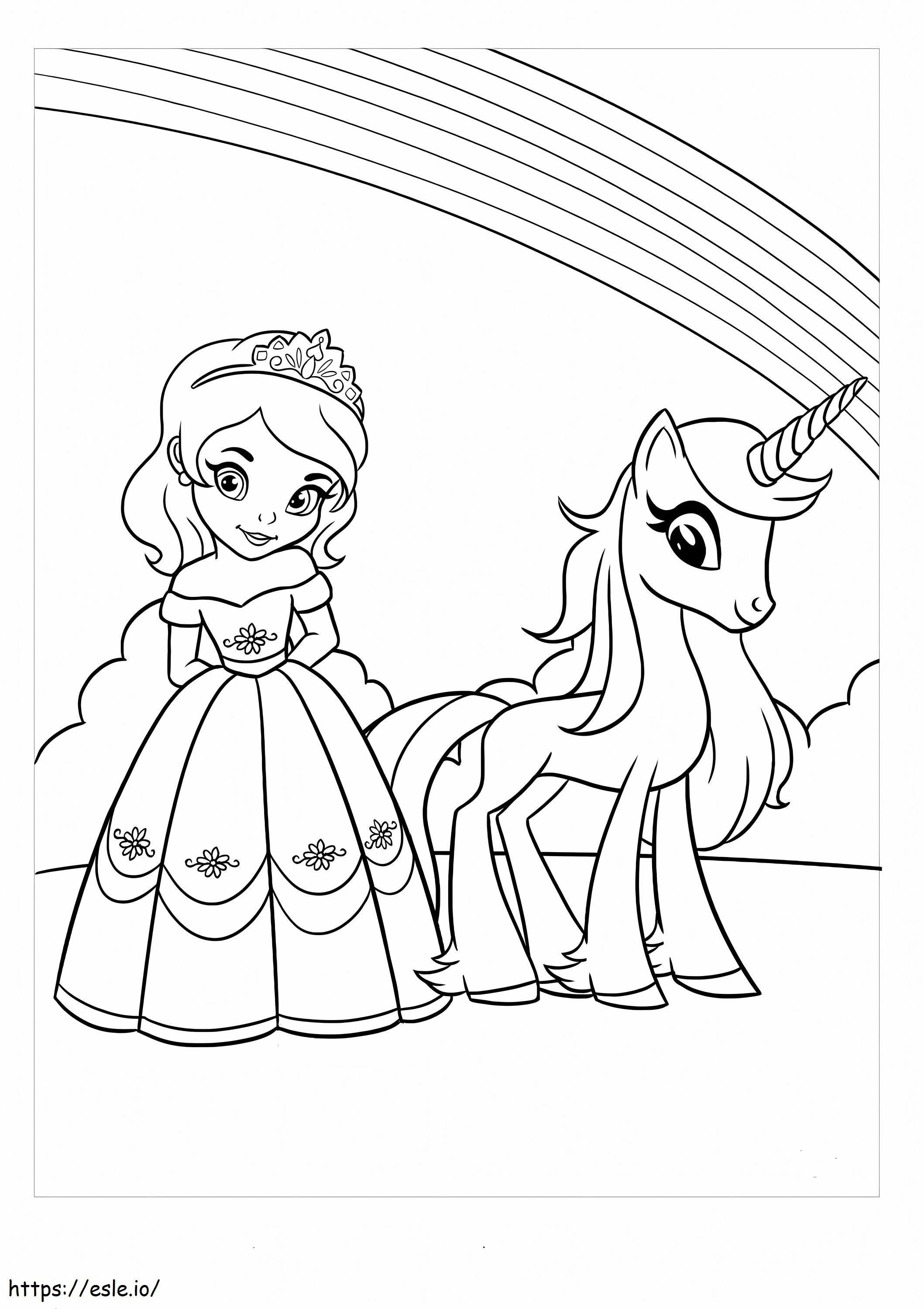 Princesa y el unicorn para colorear