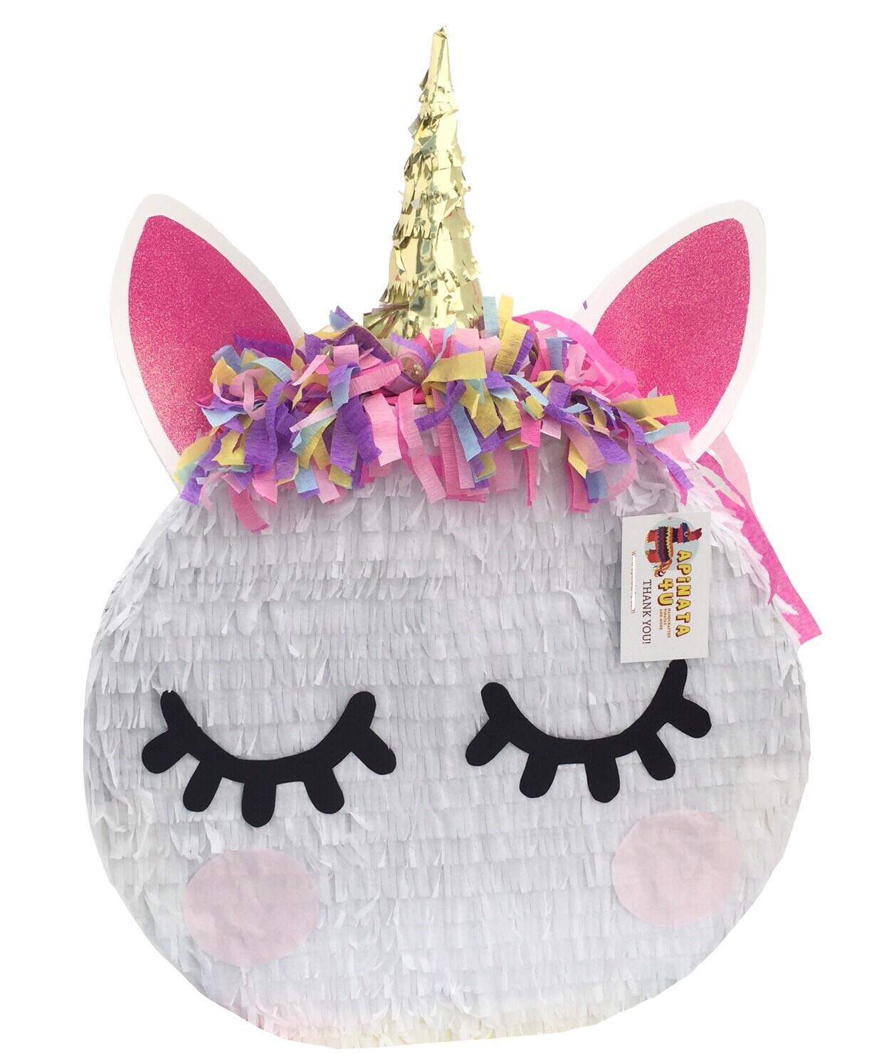 Apinatau tall unicorn pinata round shape pink ears unicorn themed birthday supplies decoration white color teens kids toys games