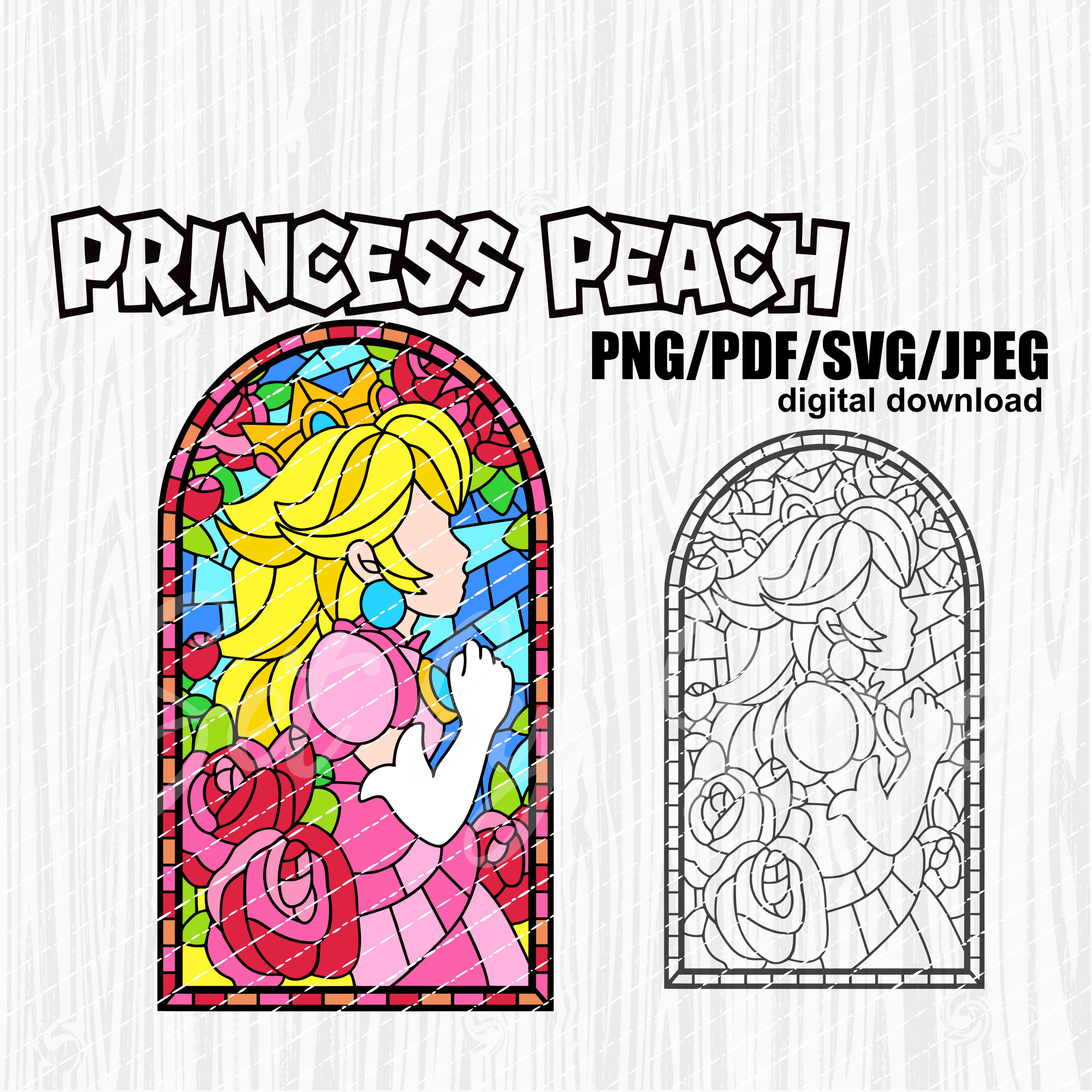 Princess peach stained glass window super mario bros movie file formatpng dpisvgpdfjpeg perfect for tshirtlayered colors easy cut