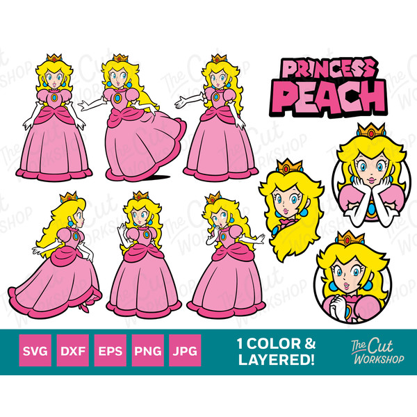 Princess peach super mario bros layered and one color bundle