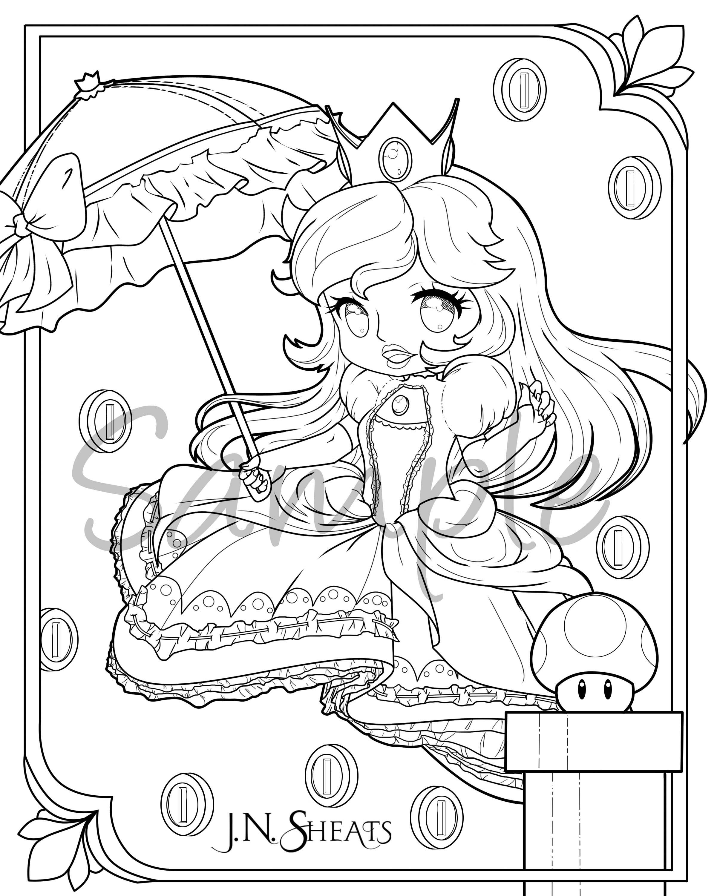 Chibi princess mushroom video game coloring page single download