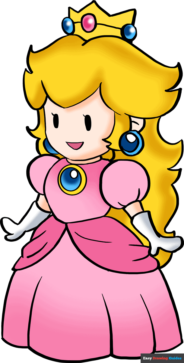 How to draw princess peach from super mario bros