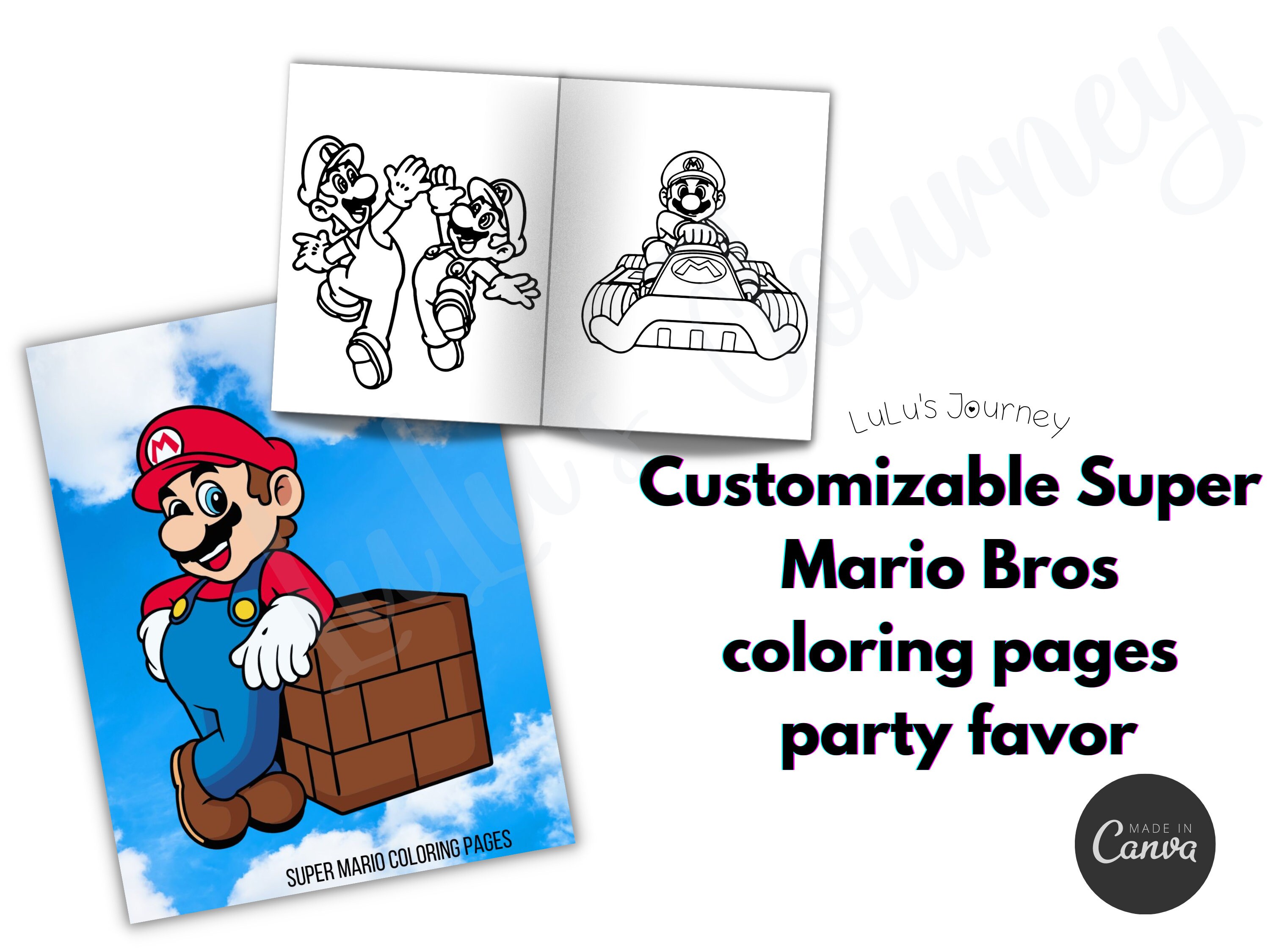 Editable super mario bros coloring pages for canva