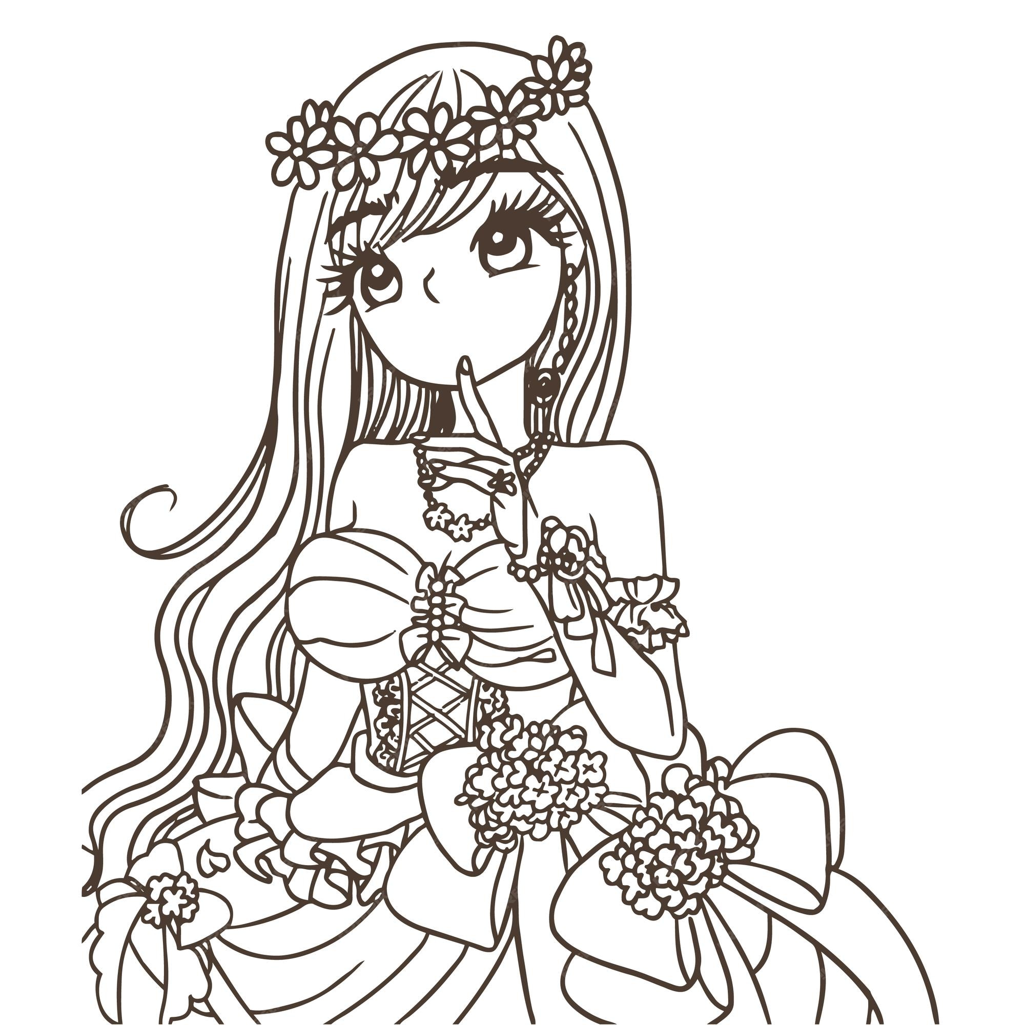 Premium vector coloring pages princesses cartoon lines girls illustrations