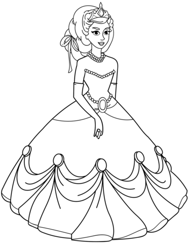 Princess in ball gown dress coloring page free printable coloring pages