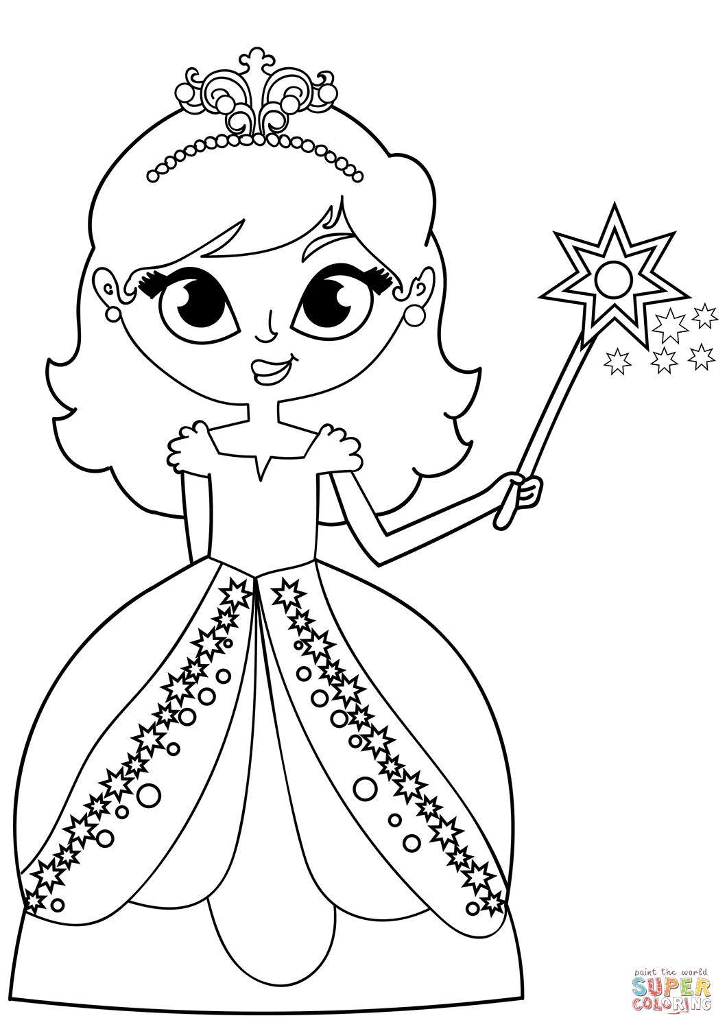 Princess with magic stick coloring page free printable coloring pages