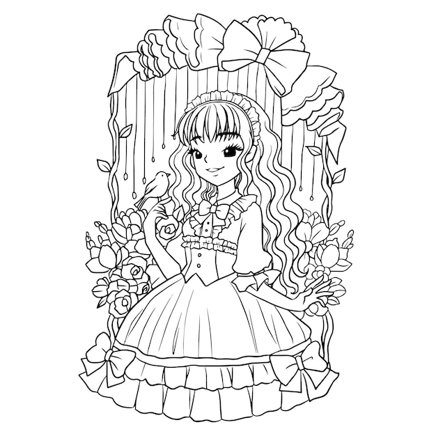 Premium vector coloring pages princesses cartoon lines girls illustrations