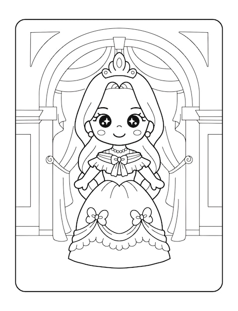 Premium vector beautiful princess in the castle coloring page