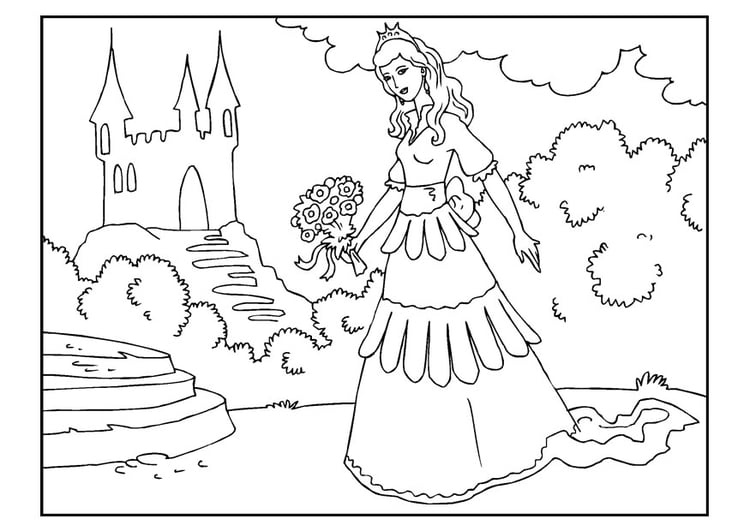 Coloring page princess with flowers