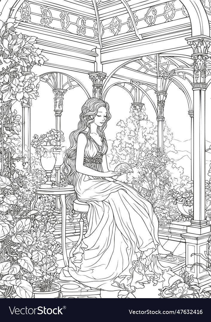 Enchanted realm princess coloring book pages vector image