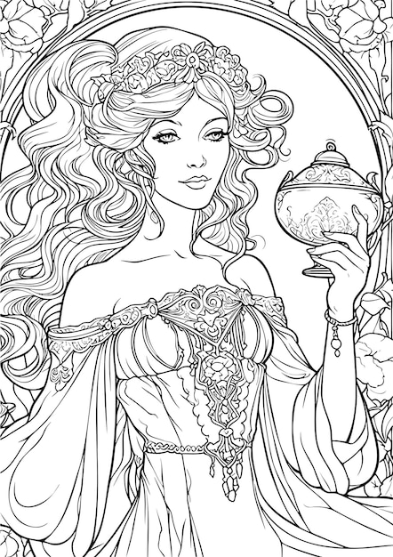 Premium vector enchanted realm princess coloring book