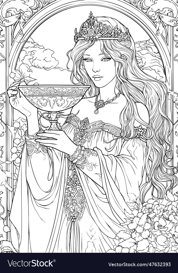 Enchanted realm princess coloring book pages vector image