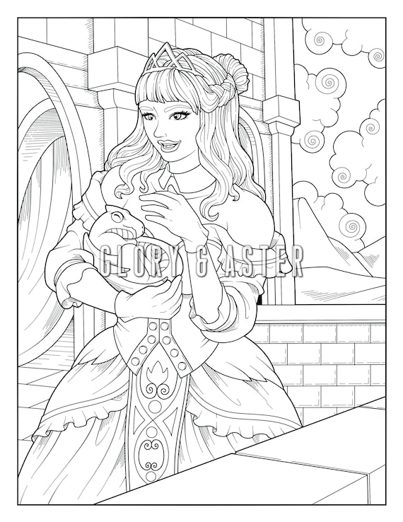 Baby dragon princess coloring page printable adult coloring page adult coloring pages fantasy coloring page