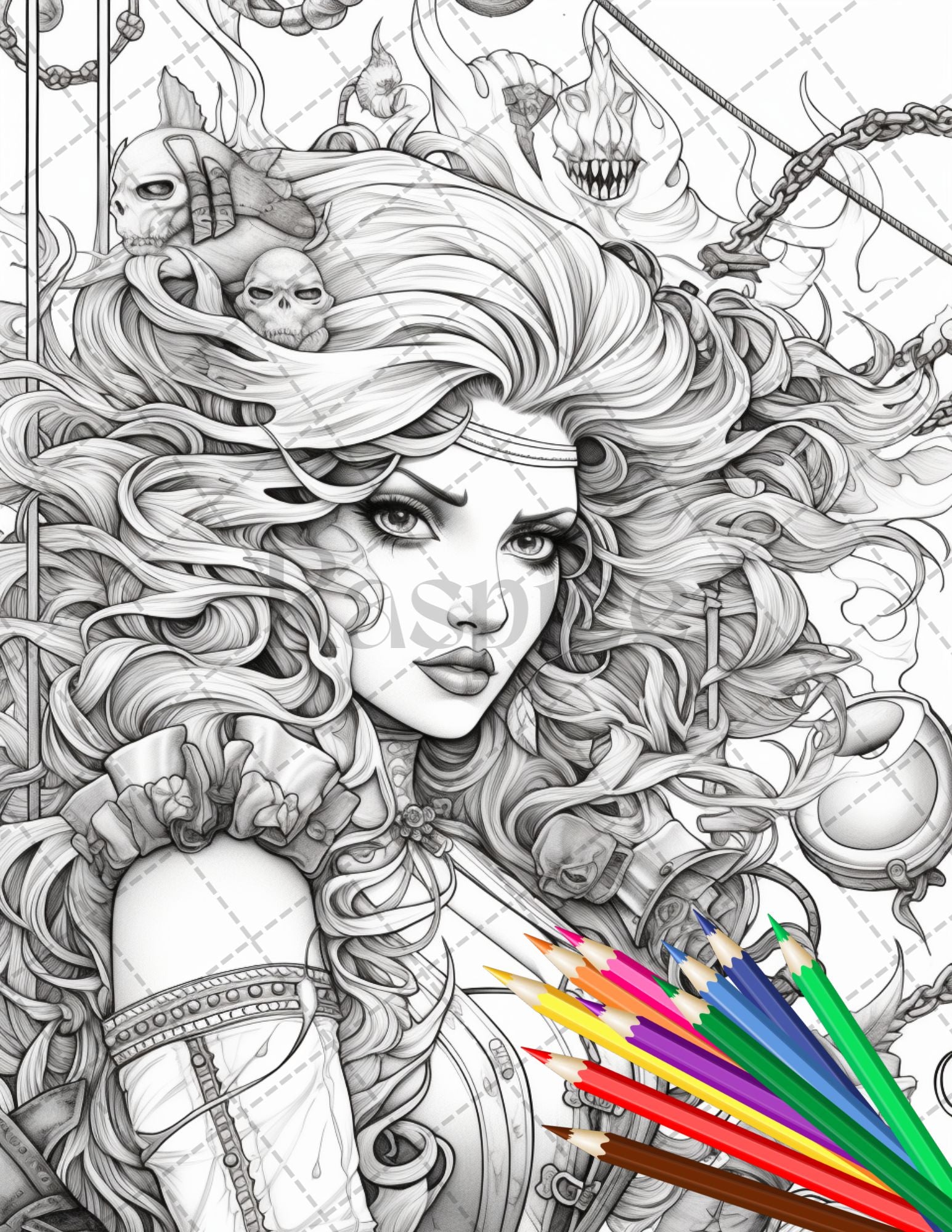 Beautiful pirate princess coloring book printable for adults grays â coloring