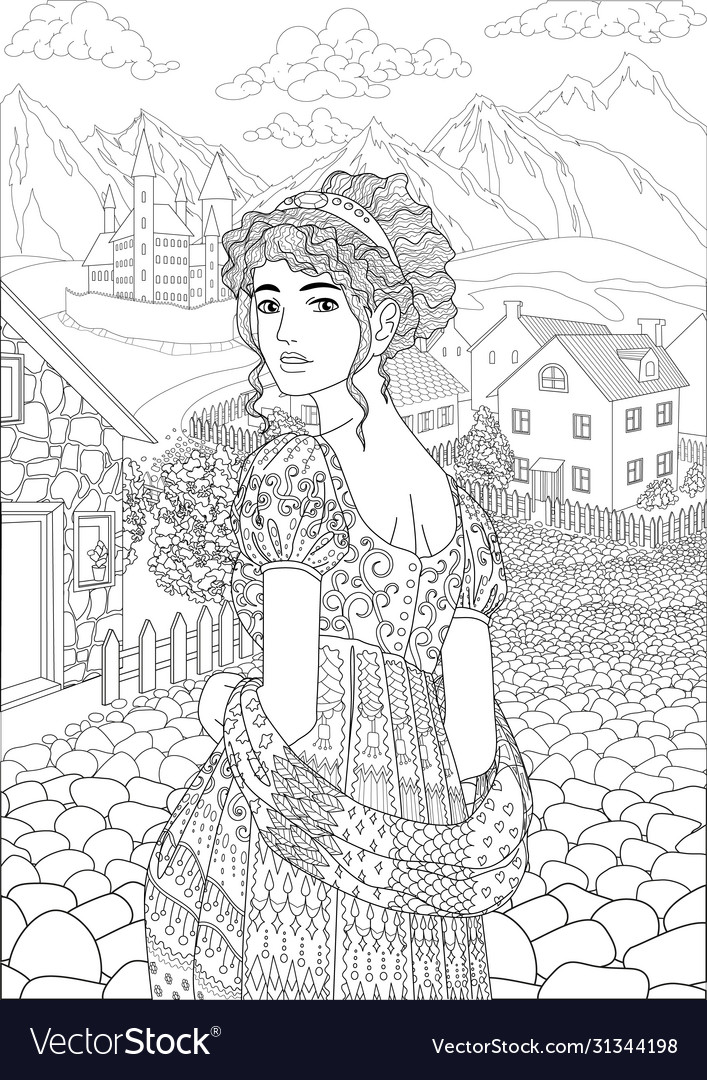 Coloring book for adults with beautiful princess vector image