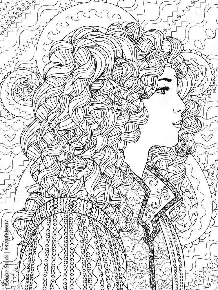 Coloring pages for adults with a princess vector