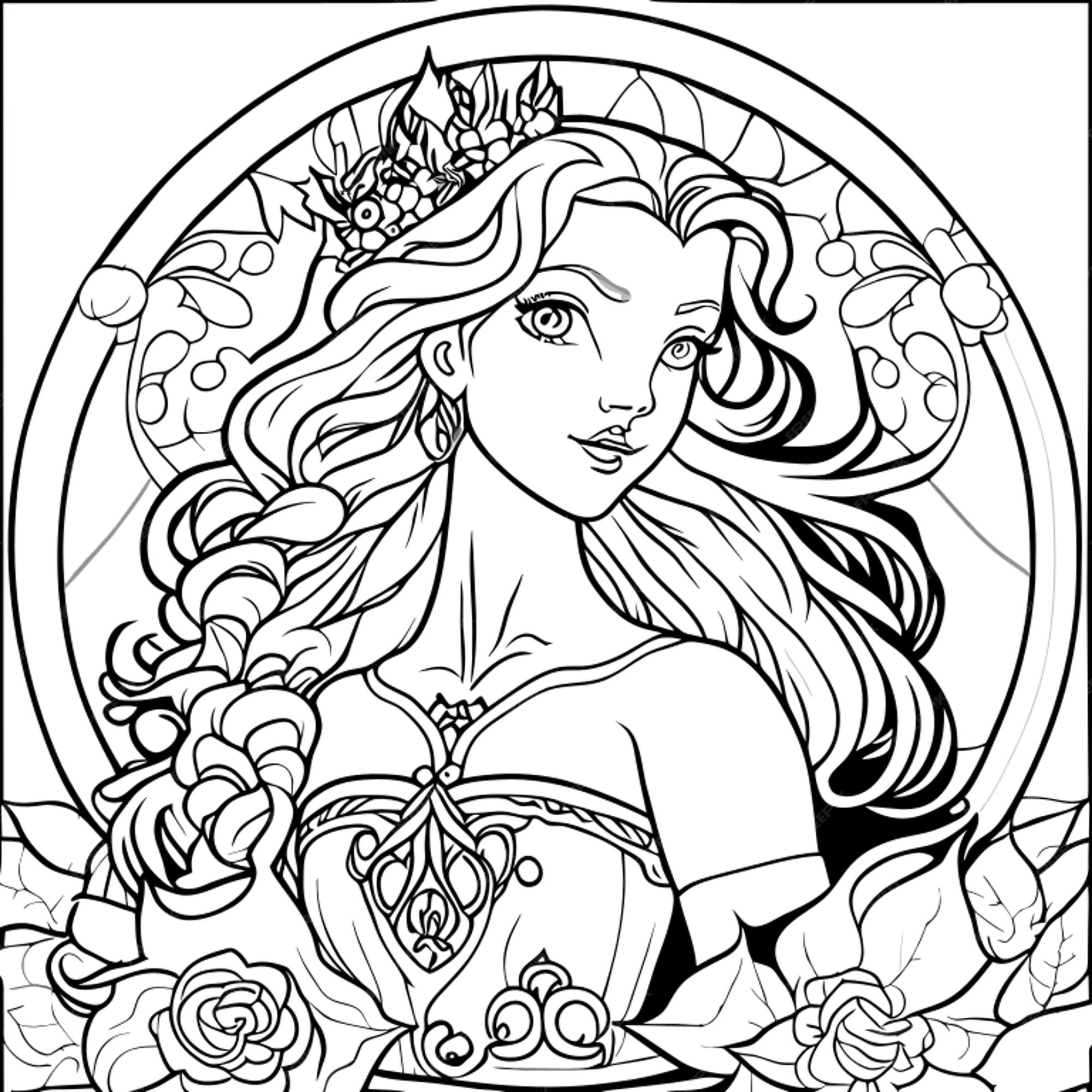 Premium vector beautiful princess coloring pages vector art white background coloring book line art