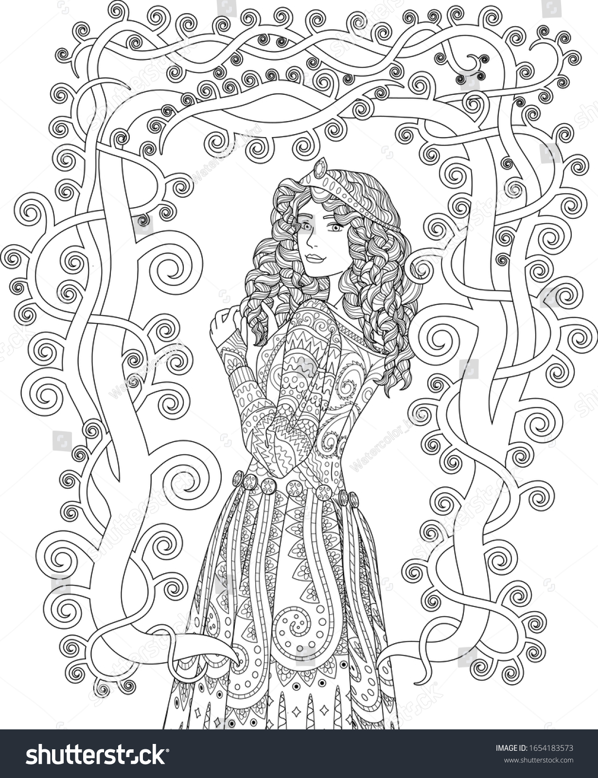 Coloring book adults beautiful medieval princess stock vector royalty free
