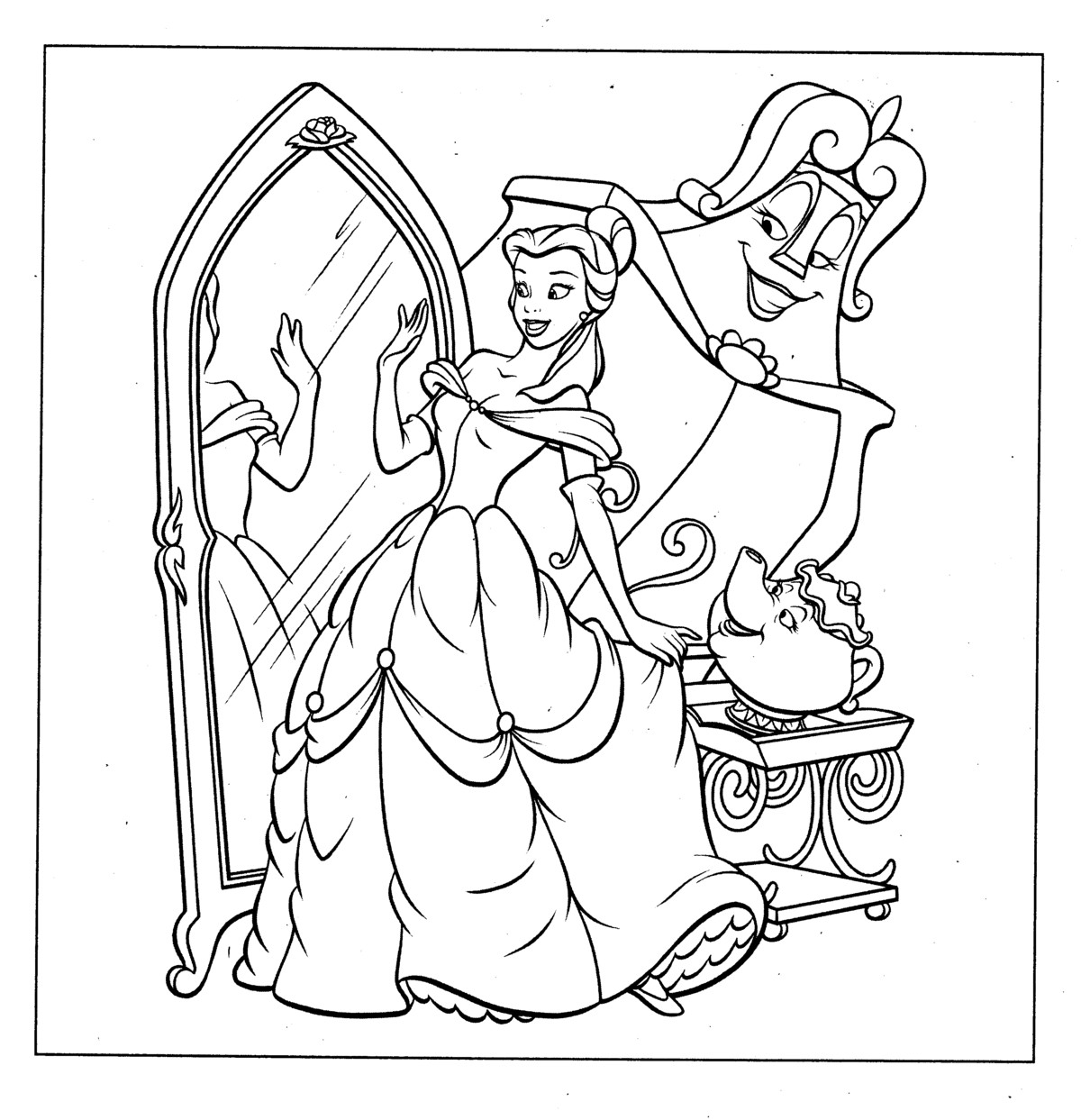 Free printable belle coloring pages for kids