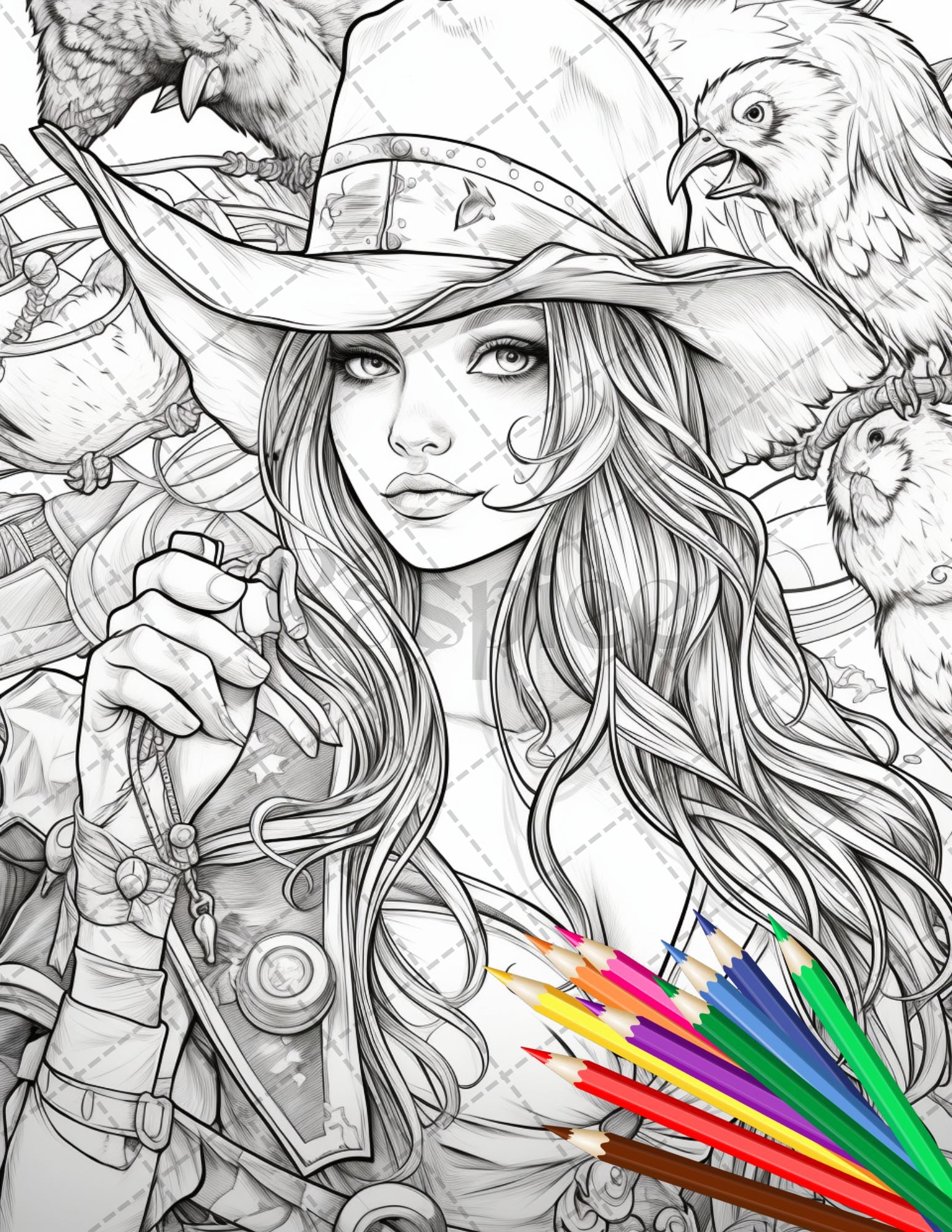 Beautiful pirate princess coloring book printable for adults grays â coloring