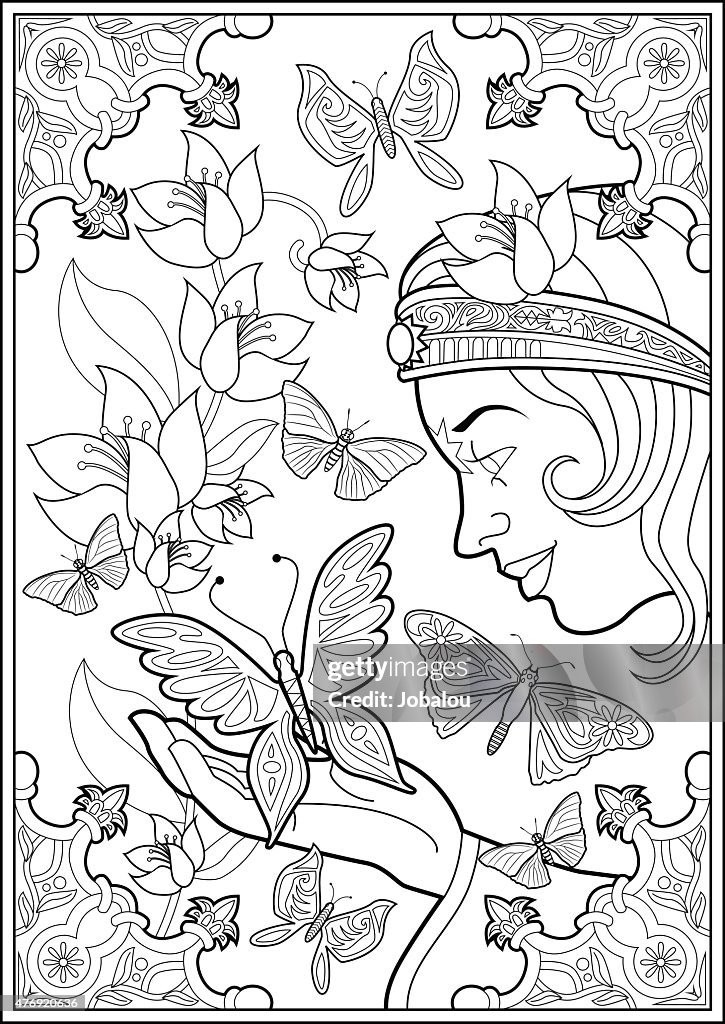 Coloring page butterflies and fairy princess high