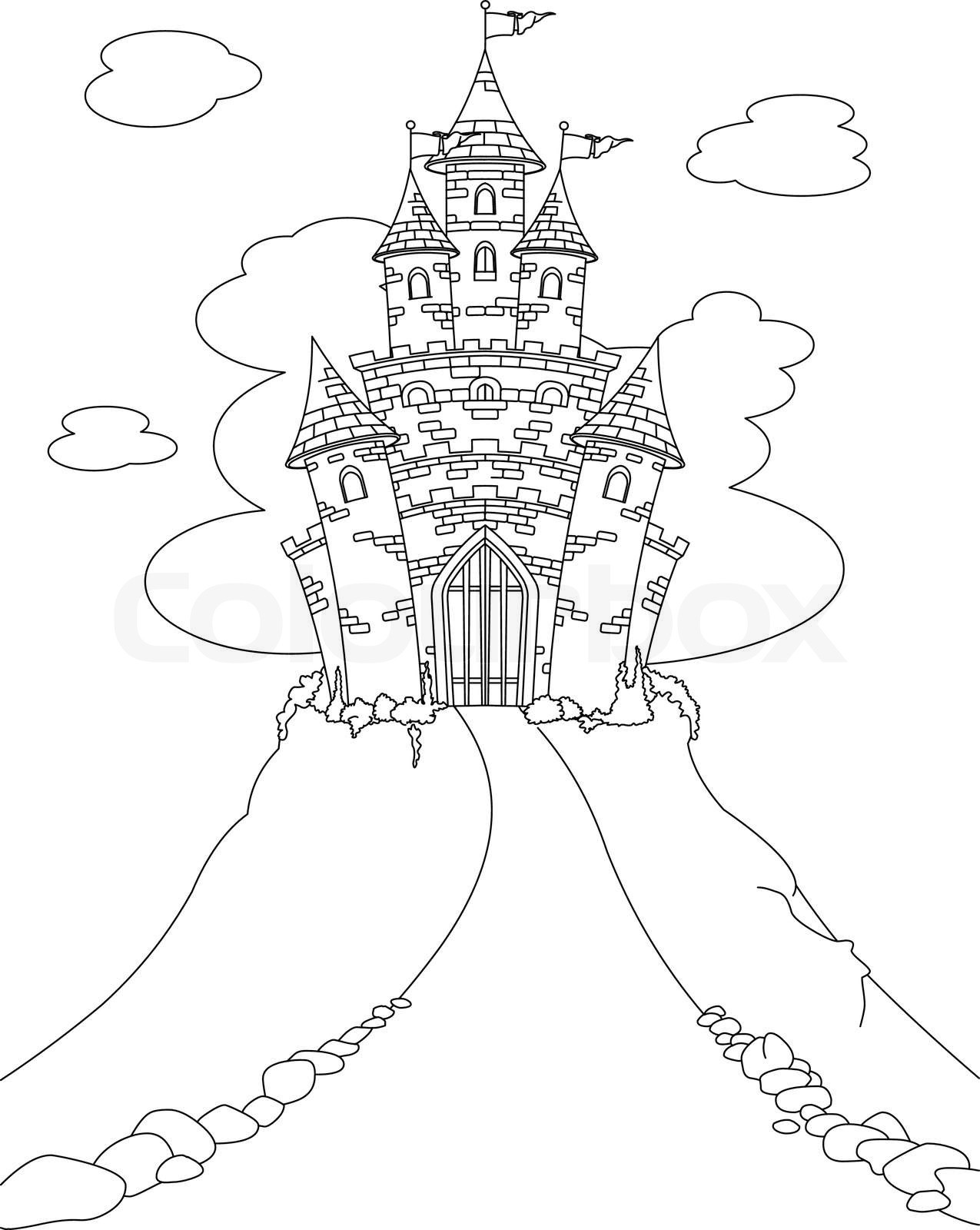 Coloring page with magic fairy tale princess castle stock vector