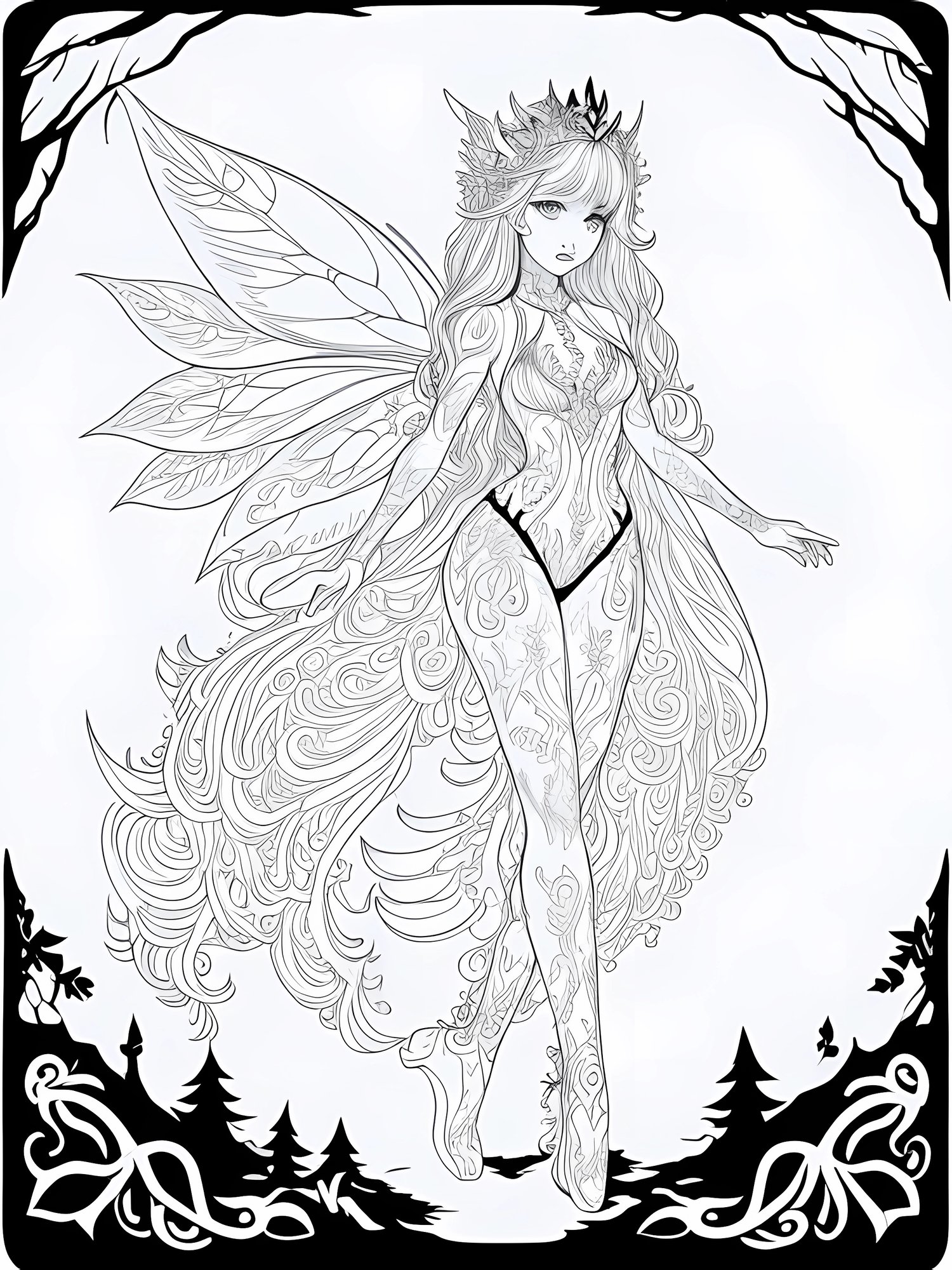 Fantasy forest fairy princess coloring book